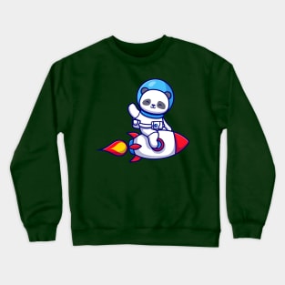 Cute Panda Astronaut Riding Rocket And Waving Hand Cartoon Crewneck Sweatshirt